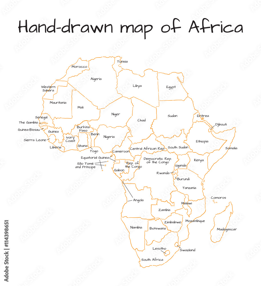 Fototapeta premium Africa hand-drawn sketch map