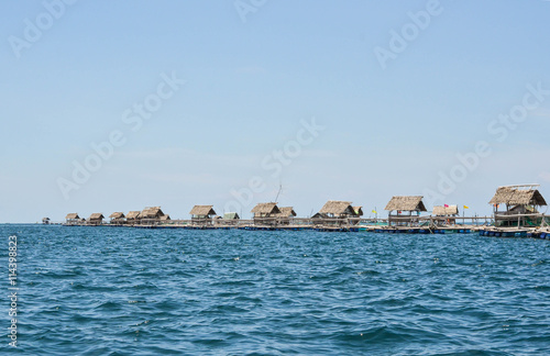 Floating fish cage or huts in the Philippines photo