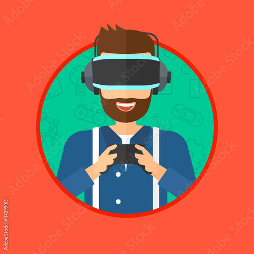 Man wearing virtual reality headset.