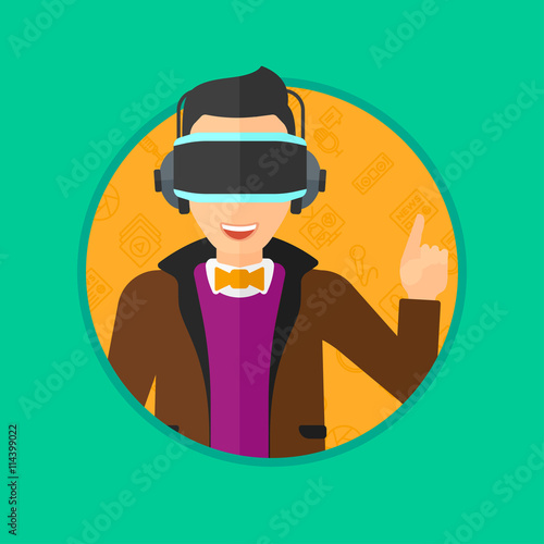 Man wearing virtual reality headset.