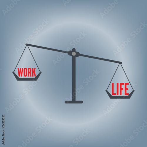 work life balance wording on weight scale concept, vector illustration in flat design background