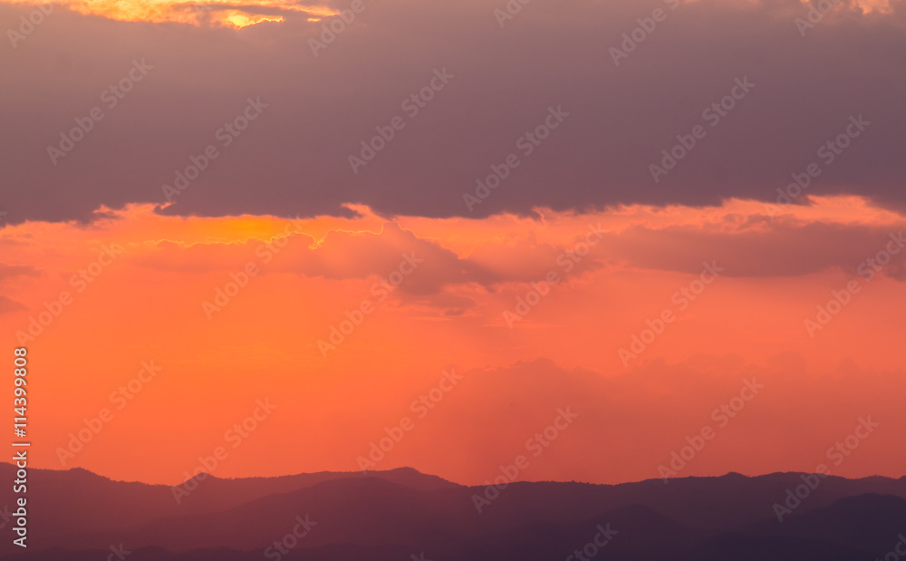 colorful dramatic sky with cloud at sunset