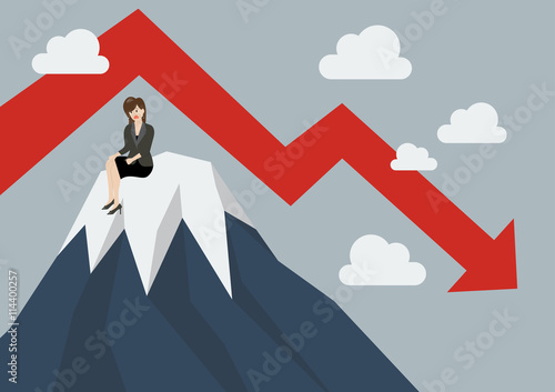 Business woman stuck on a top hill