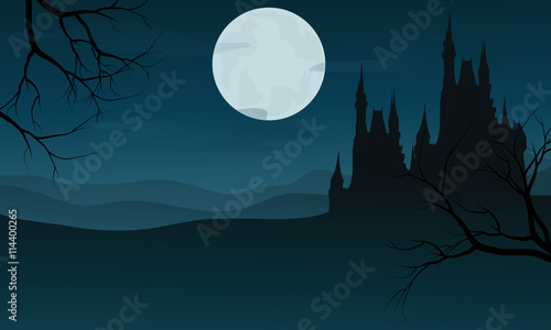 Silhouette of Halloween big castle at night