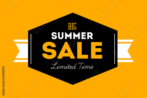 Hot summer sale banner. Vector discount banner template. Retro styled typography label. Vintage text sticker design.