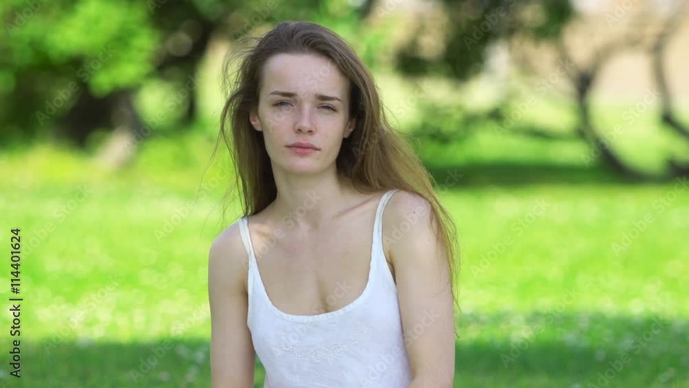 Beauty Girl Enjoying Nature in white dress Beauty Girl Enjoying Nature in white dress