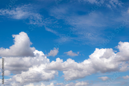 white fluffy clouds in the blue sky for background or backgrop n