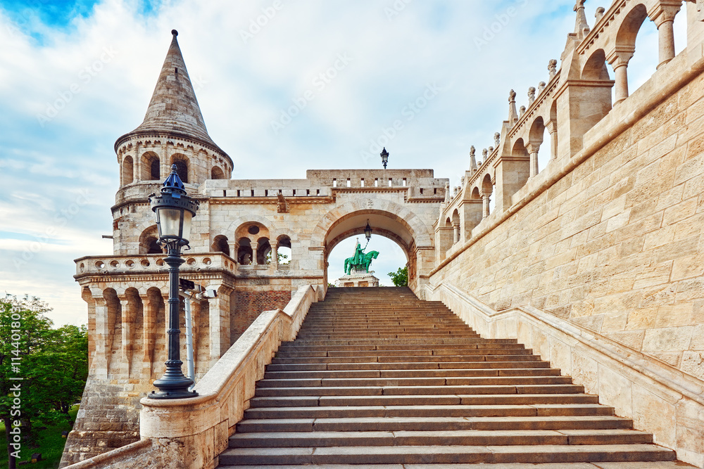 View on the Old Fishermen Bastion in Budapest at morning time. H