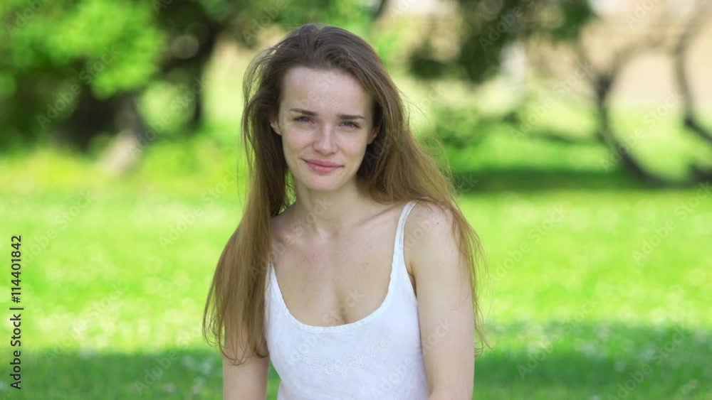 Beauty Girl Enjoying Nature in white dress Beauty Girl Enjoying Nature in white dress