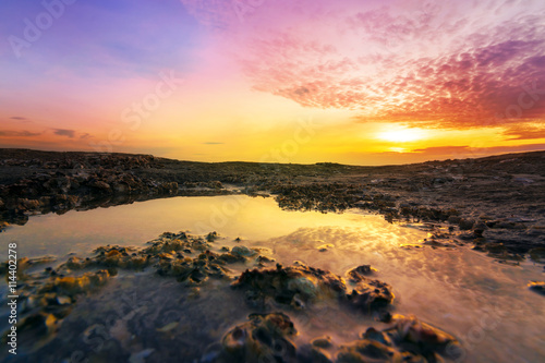 Tropical beach at sunset. color sunset on beach