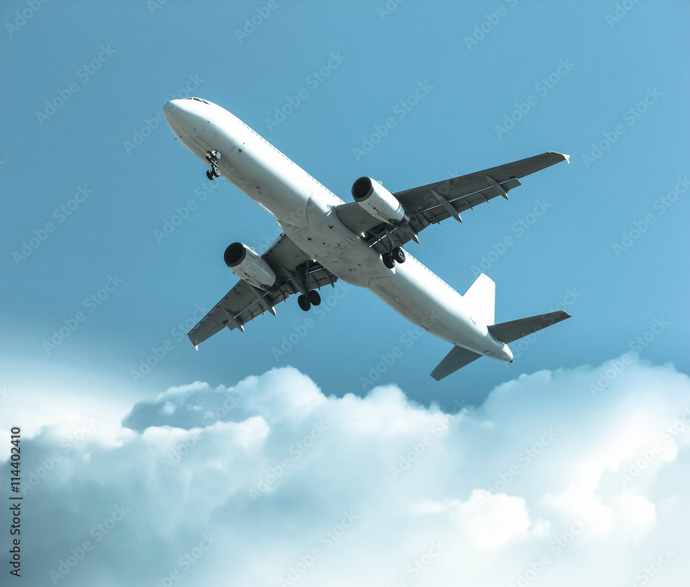Comerical airplane landing in retro effrect Comerical airplane landing in retro effrect