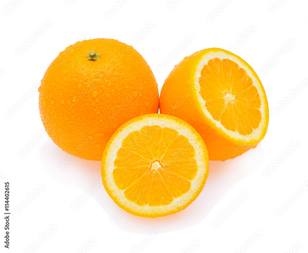 Orange fruit with drops isolated on white background Orange fruit with drops isolated on white background