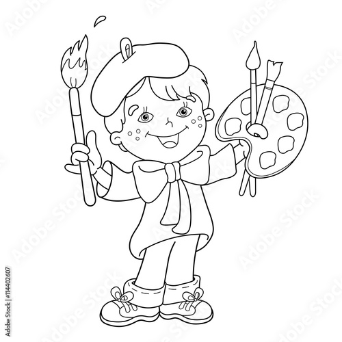 Coloring Page Outline Of cartoon boy artist with paints
