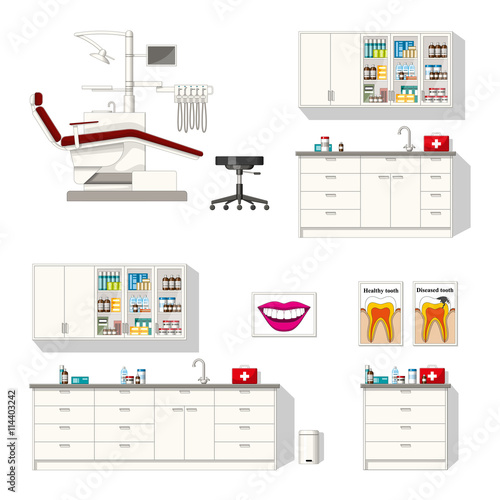 Set of different furniture for a dentist