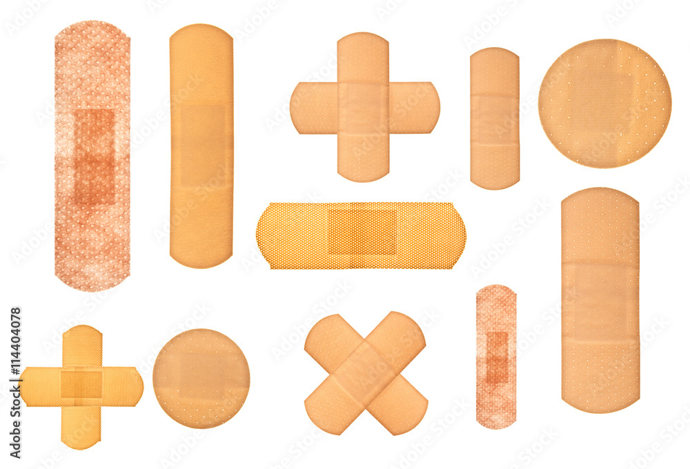 Set of different adhesive plaster isolated on white background Set of different adhesive plaster isolated on white background