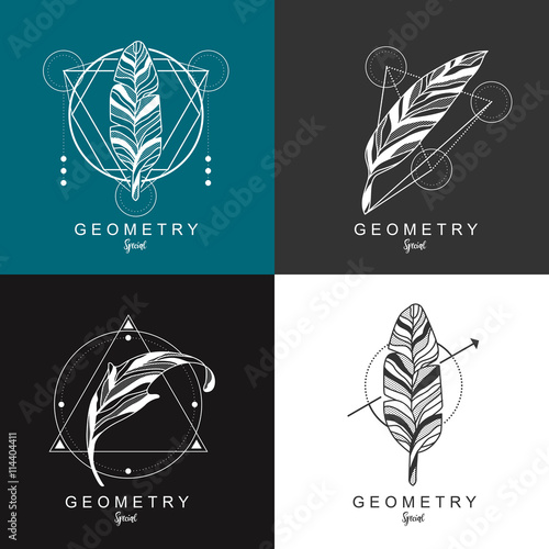 feather logo design with geometric background.law logo. Vector illustration.
