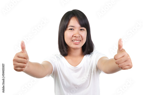 Young Asian woman showing thumb isolated © Bluesky60
