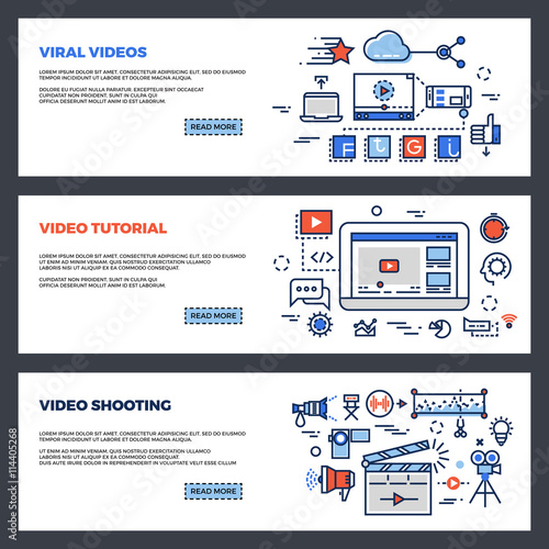 Video and digital marketing web banners set. Template set of banner for video marketing business. Promotion viral video. vector illustration
