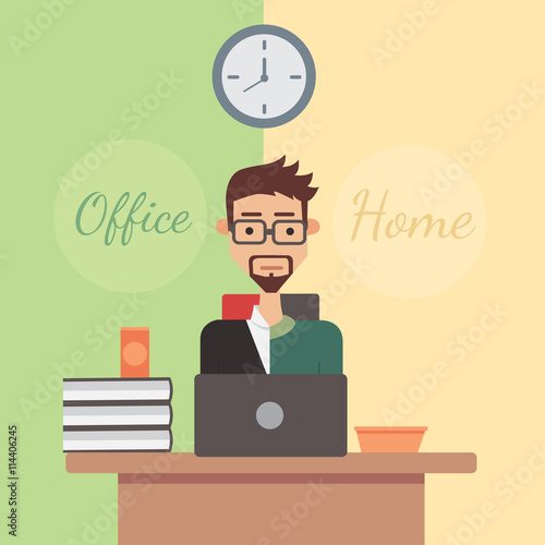 Flat design vector illustration office or home work