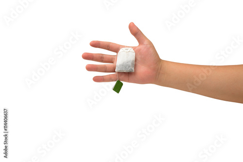 isolated hand holding Teabag