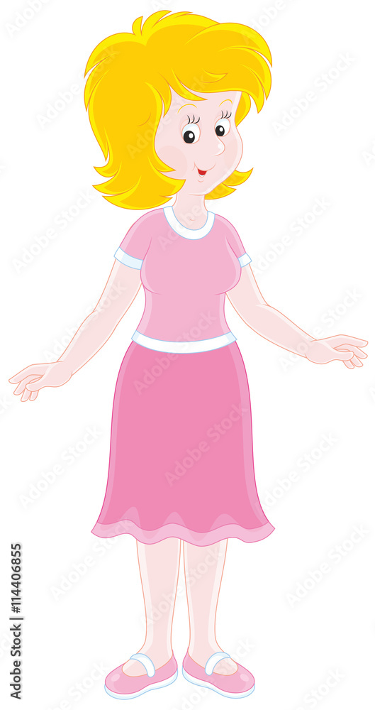Cheerful young woman. Vector illustration of a friendly smiling optimistic girl, on a white background Cheerful young woman. Vector illustration of a friendly smiling optimistic girl, on a white background