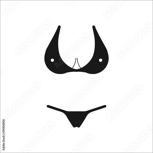 Sexy woman silhouette in bikini simple icon on background