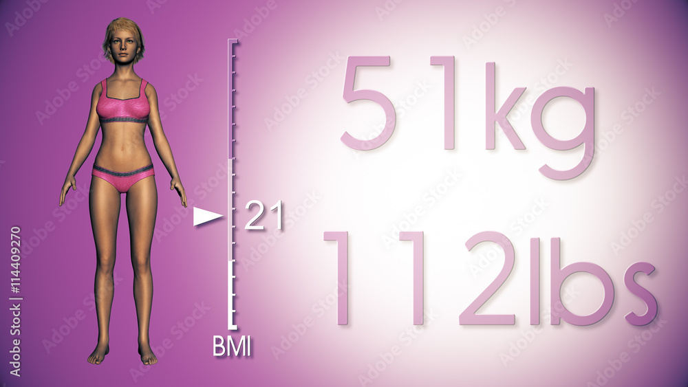 3D Illustration of a Fat Woman Losing Body Weight and BMI Index 3D Illustration of a Fat Woman Losing Body Weight and BMI Index