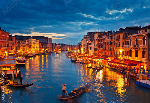 View on Grand Canal from Rialto bridge at dusk  Venice  Italy