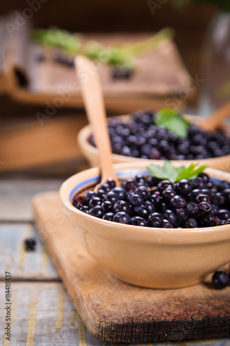 fresh bilberry in dish