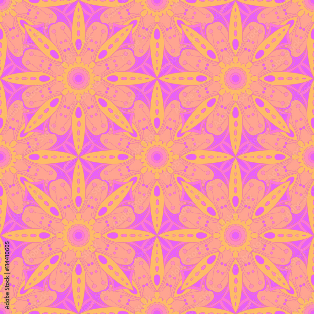 Seamless pattern. Decorative pattern with mandalas in beautiful colors. Vector background