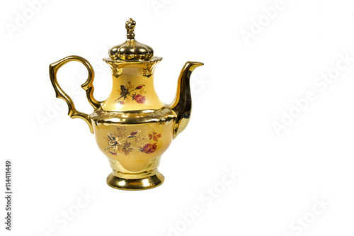 pot kettle porcelain yellow gold plated.