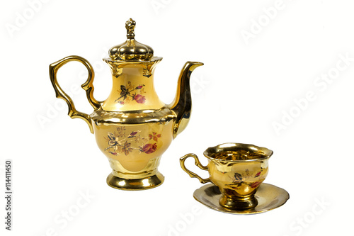 coffee pot maker Cup porcelain yellow gold plated.