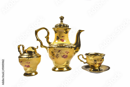 coffee pot maker Cup jug porcelain yellow gold plated.