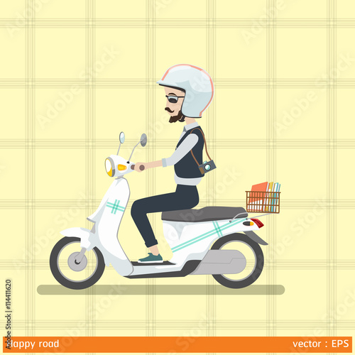 safety first made happy road
graphic vector illustration man and helmet  are happy on motocycle