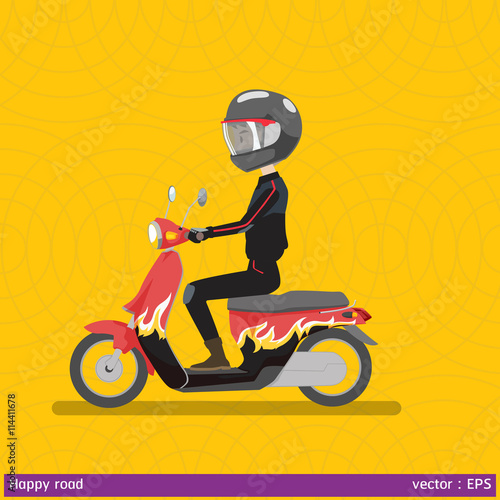safety first made happy road
graphic vector illustration man and helmet  are happy on motocycle