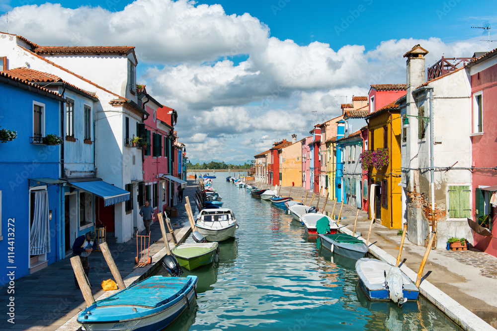 Peaceful colorful canal scene, Burano, Venice