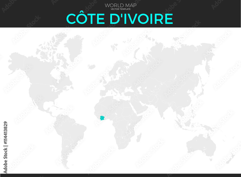 Republic of Cote d'Ivoire or Ivory Coast Location Map