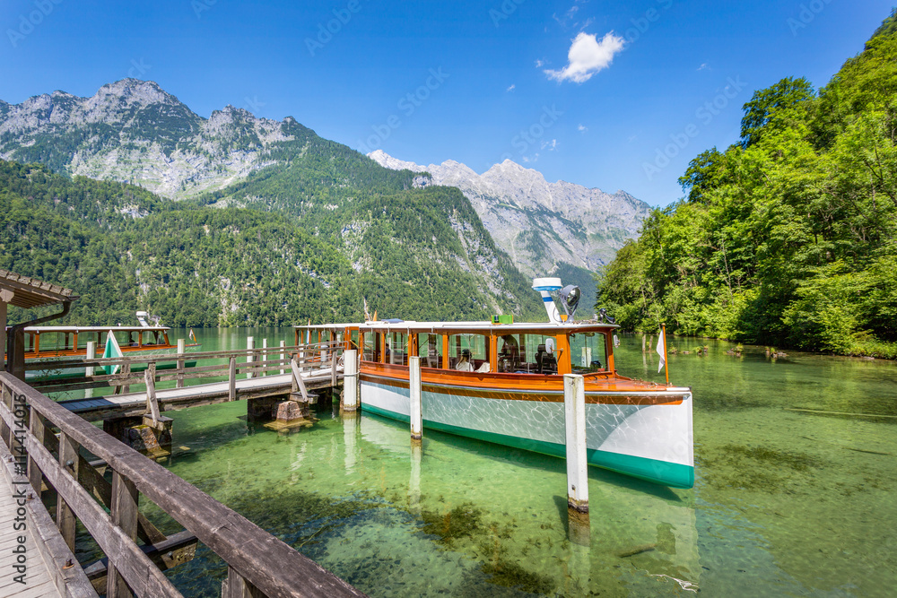 Passenger boat on the Koenigssee near Berchtesgaden, Bavaria, Ge