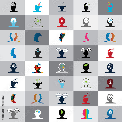 Mind Icons Set - Isolated On Background - Vector Illustration, Graphic Design. For Web, Websites, Presentation Templates, Mobile Applications And Promotional Materials. Silhouette, Thin Line