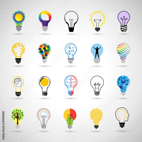 Bulb Icons Set - Isolated On Gray Background. Vector Illustration, Graphic Design. For Web, Websites, Print, Presentation Templates, Mobile Applications And Promotional Materials. Idea Concept