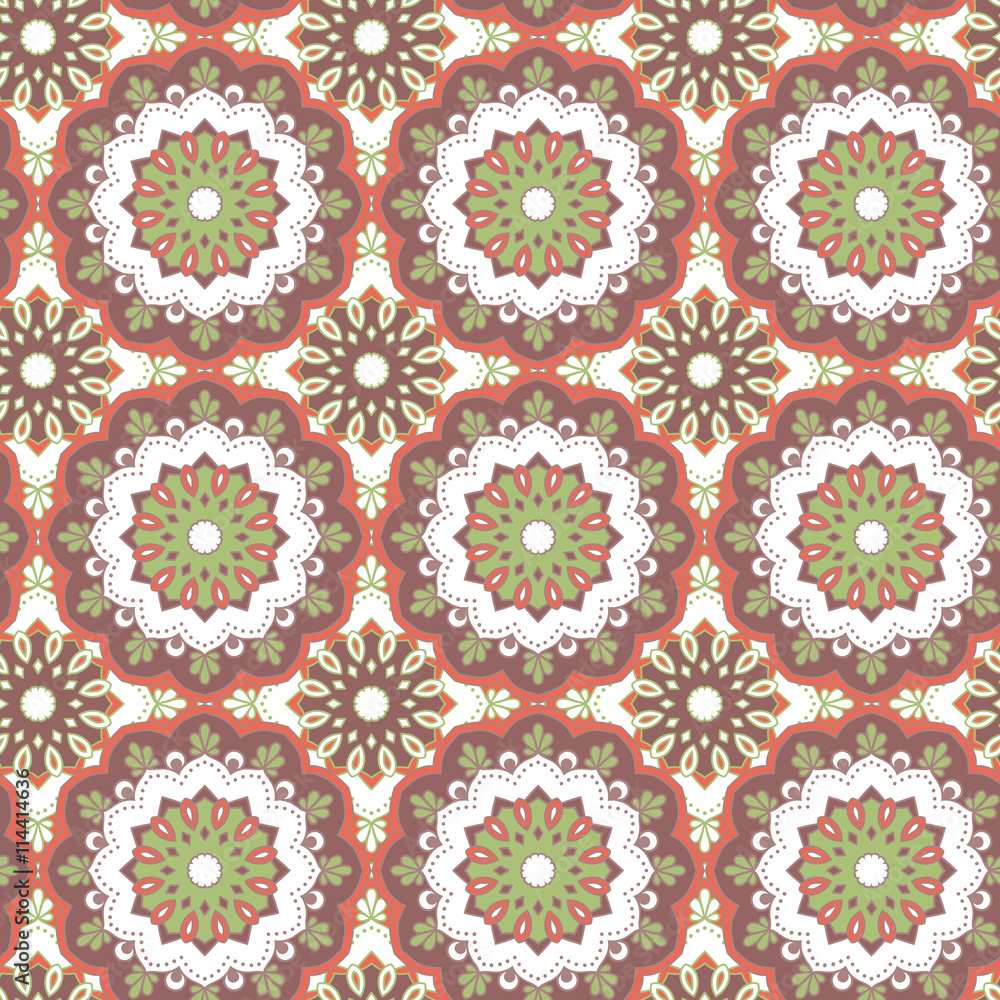 Seamless hand drawn mandala pattern. Vintage decorative elements. Islam, arabic, indian, turkish, ottoman motifs. For printing on fabric or paper. Vector illustration.