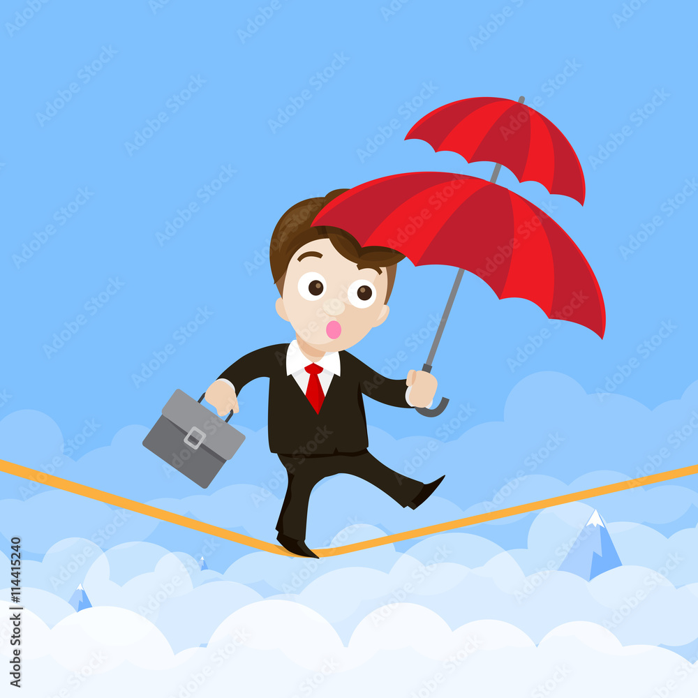 Business man cartoon holding umbrella and walking on the robe th Business man cartoon holding umbrella and walking on the robe th