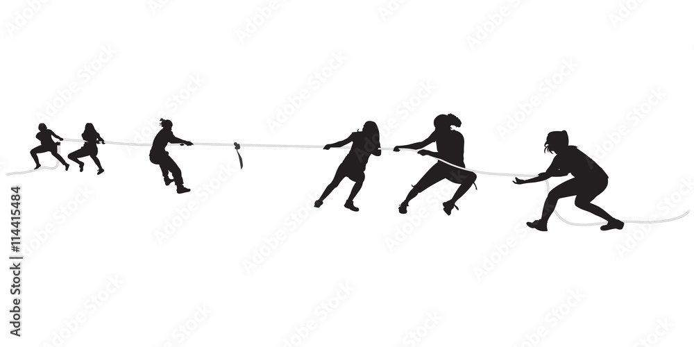 Young females pulling a rope in tug of war Stock Vector