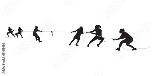 Young females pulling a rope in tug of war