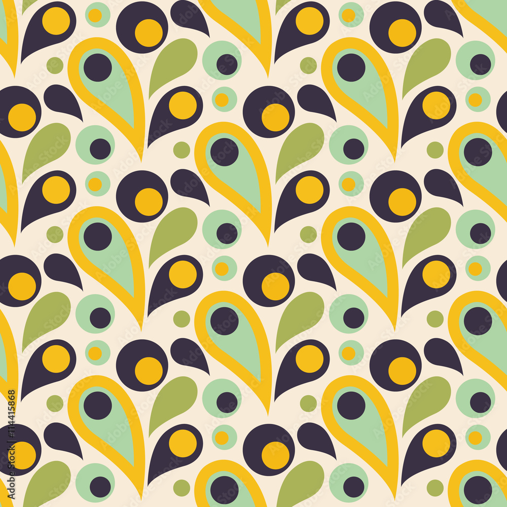 Abstract colorful seamless pattern with drop, round shapes. Flat design. Decorative illustration for print, web. Vector illustration. Abstract colorful seamless pattern with drop, round shapes. Flat design. Decorative illustration for print, web. Vector illustration.