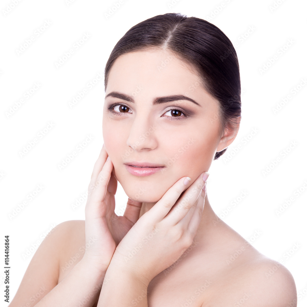 skincare concept - close up portrait of young beautiful woman w skincare concept - close up portrait of young beautiful woman w