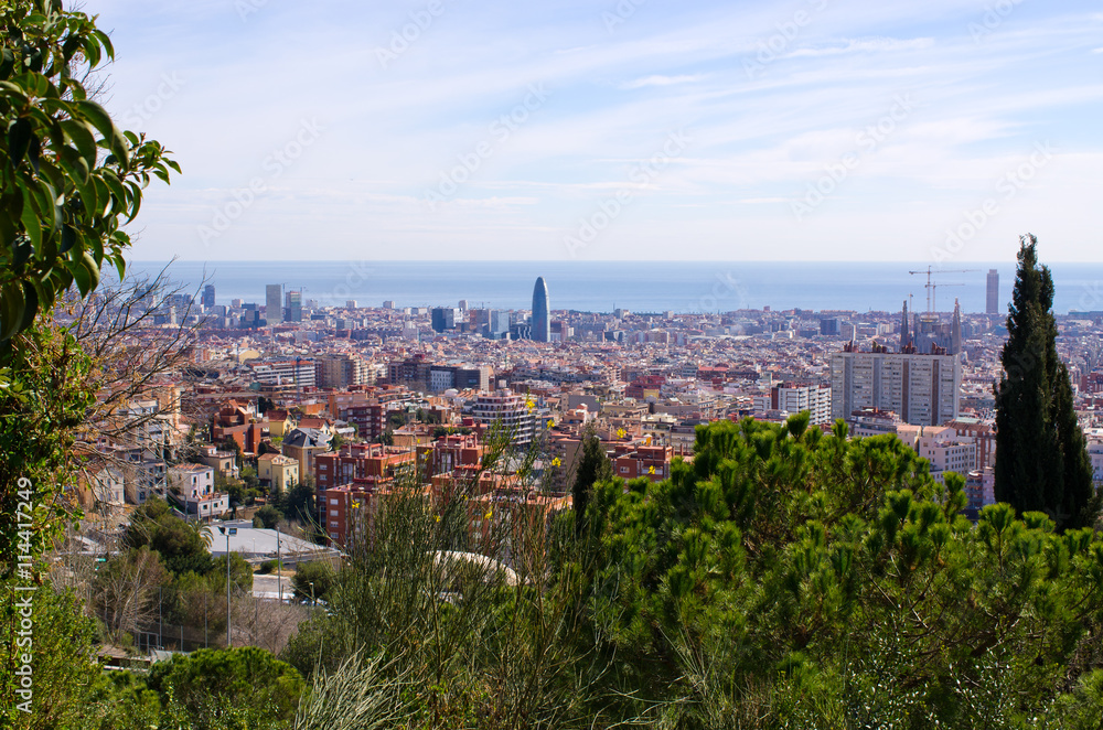 Cityscape of Barcelona from Park Guell, Spain