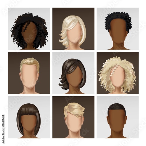 Multinational Male Female Face Avatar Profile Heads Multicolored Hairs Icon