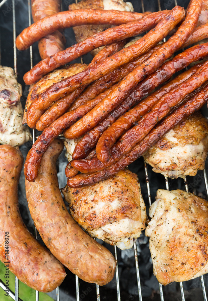 barbecue with delicious grilled meat on grill barbecue with delicious grilled meat on grill