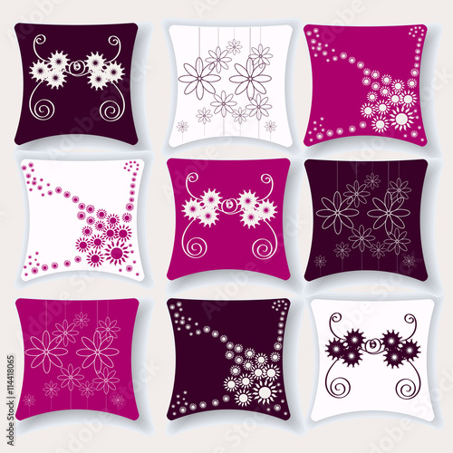 A set of pillows. Pillow on a white background. Pillow pattern. Pillow flat style. Pillow for interior. Pillow vector. Pillow pattern
